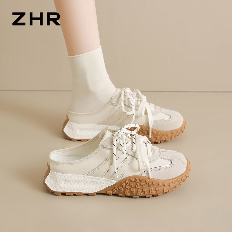 ZHR则则包头拖女2026夏季厚底内增高半拖女懒人一脚蹬女鞋 KS110T米色36