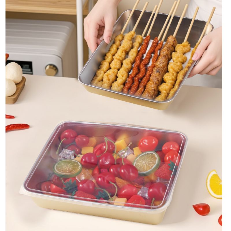 易思迪不锈钢保鲜盒方形冰箱收纳盒带盖子烧烤凉菜盘果盘蒸鱼烤鱼盘 大号 不锈钢保鲜盒-3个装【带盖】