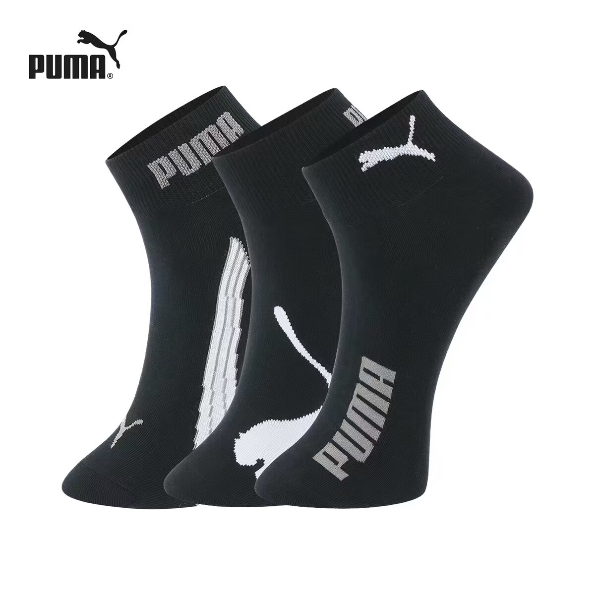 彪马（PUMA）男袜女袜中筒袜运动休闲款透气款棉袜吸汗薄款除臭百搭简约 黑色 3双 均码 EU39-42(适合脚码40-44)