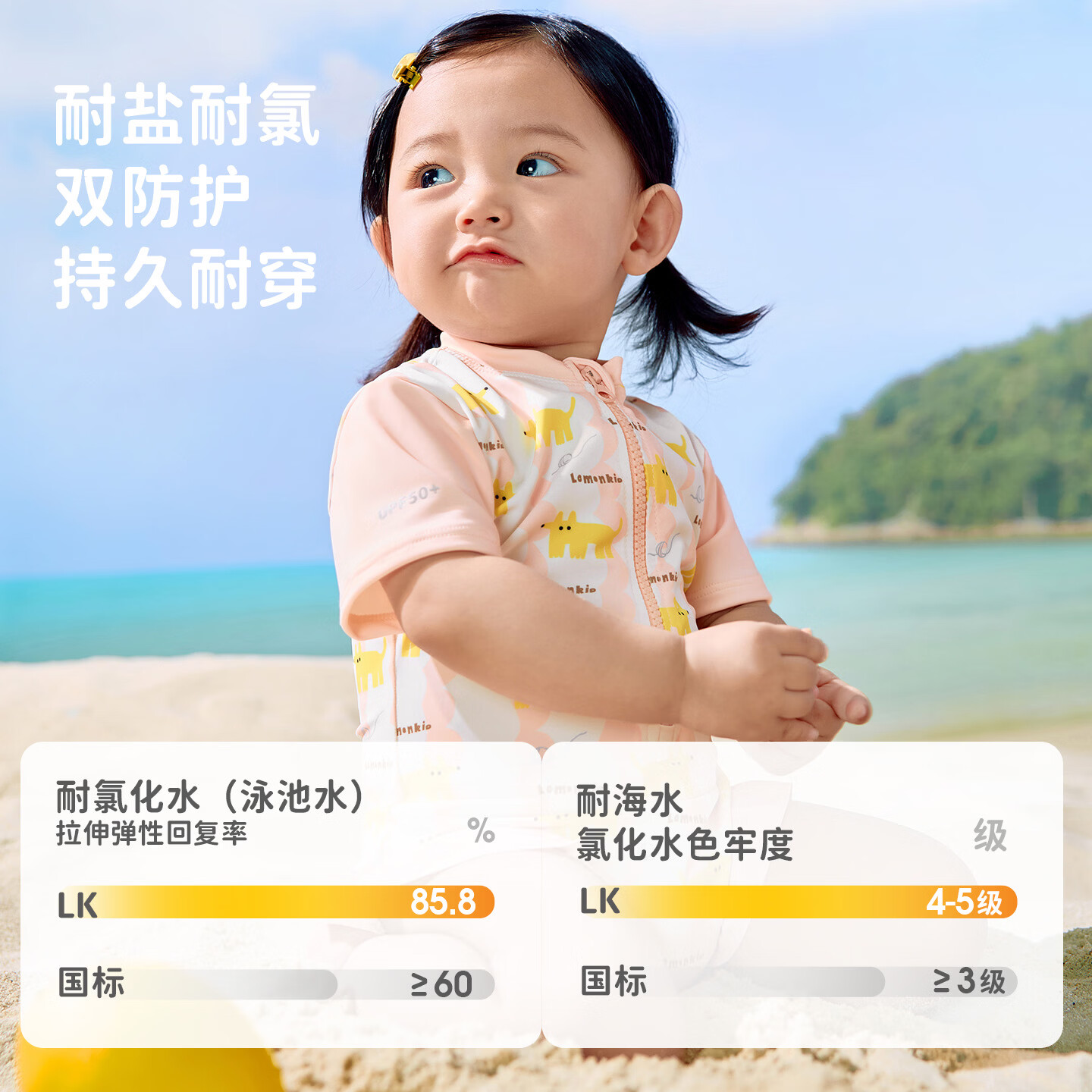 Lemonkid柠檬宝宝连体泳衣女孩防晒速干男儿童短袖沙滩服海边婴幼儿游泳衣 森绿旋飞鸟 90