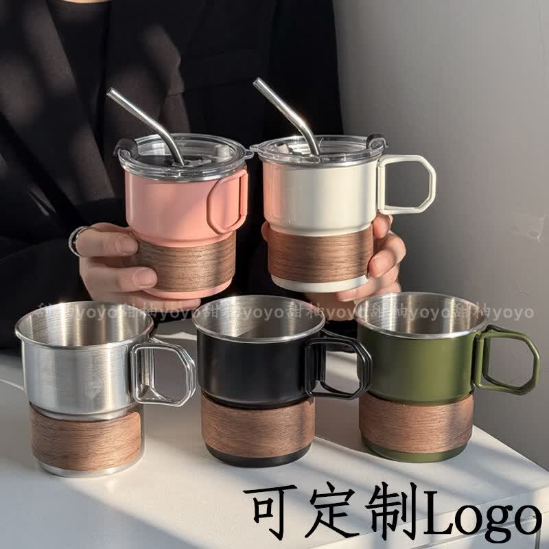 胖东来超市代购同款夏天便携杯子水杯高颜值随手户外露营马克杯30 绿色把手杯+杯盖