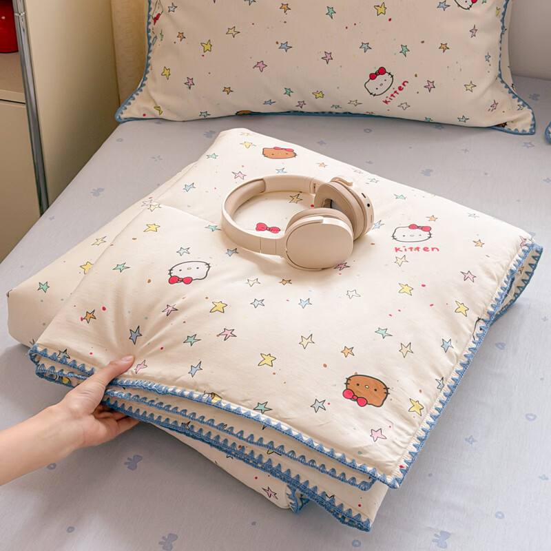 J.H.Longess全棉夏被纯棉空调被夏季100%纯棉夏凉被裸睡薄款大豆被可水洗 JY-星星熊语 单夏被150*200cm