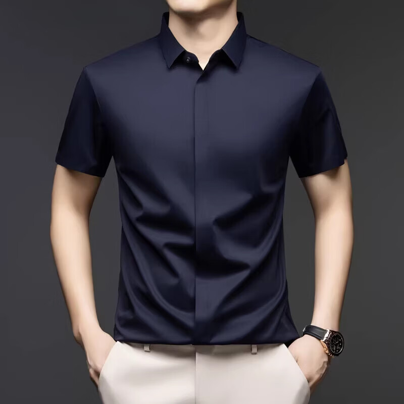 丨利郎丨桑蚕丝短袖衬衫男无痕免烫2026新款商务休闲衬衣 -浅蓝 4XL 190建议【185-200斤】