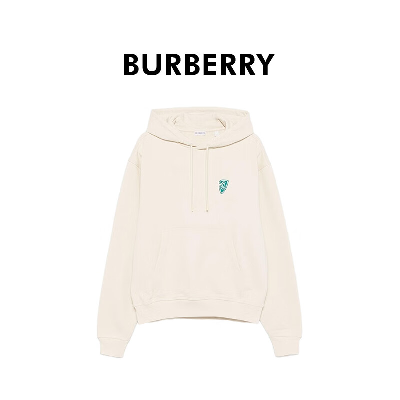 BURBERRY男士米白色棉质盾牌徽标印花连帽卫衣81024531 法国直邮 L
