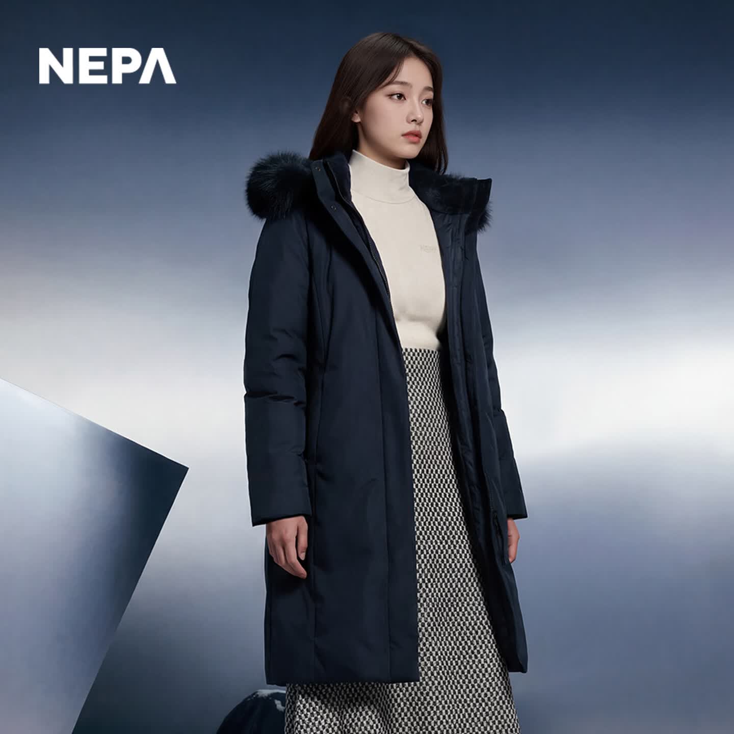 NEPA耐葩秋冬户外女士长款防风保暖鸭绒羽绒服CJ82075 深藏青色M04 M (100) 170/92A