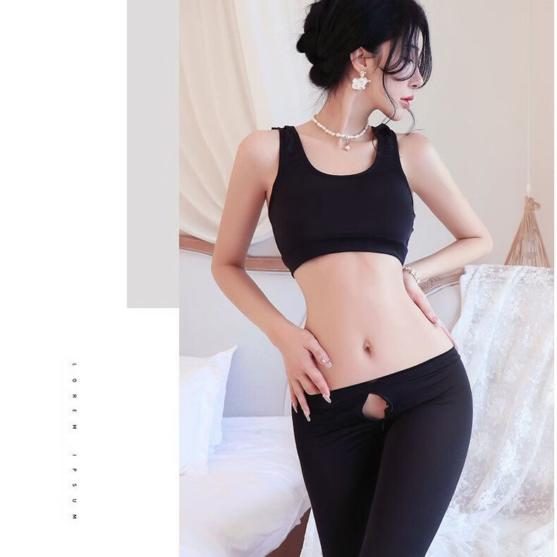 长夜漫漫情趣内衣可外穿约会方便裤女镂空瑜伽裤开档免脱性感战袍刺激约会 灰色 均码(80-125斤)