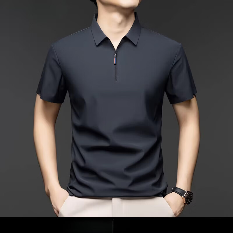 丨利郎丨利郎桑蚕丝短袖t恤男士夏季新款翻领男士休闲纯色高端拉链polo衫 豆绿色 4XL 190【建议180-200斤】