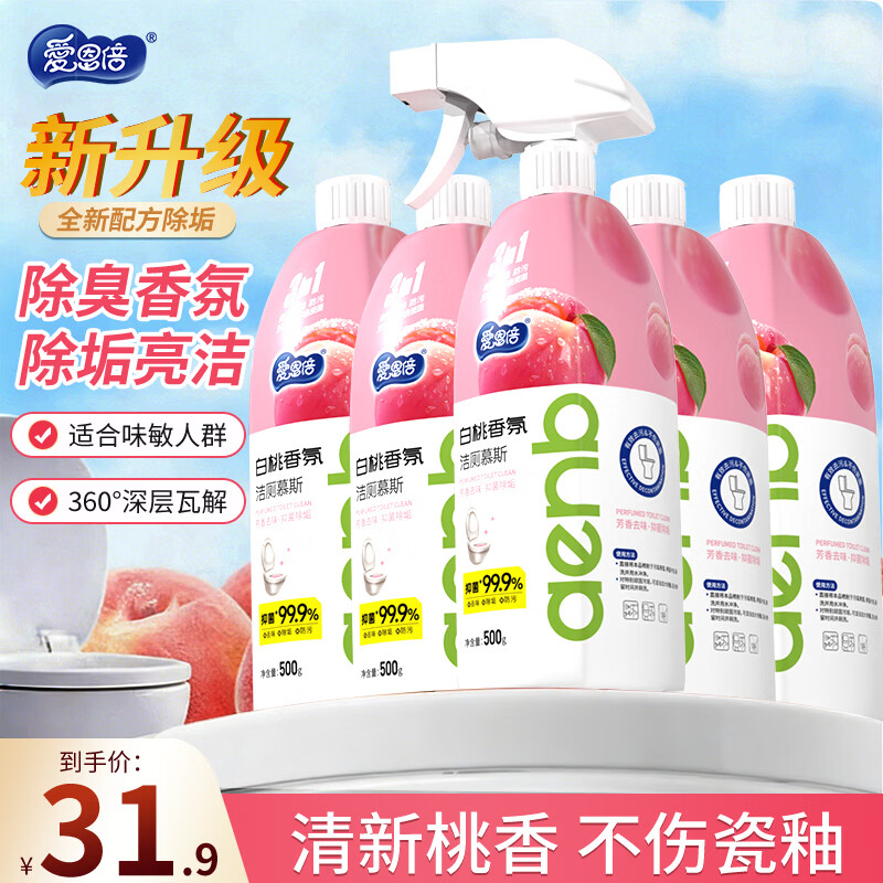 爱恩倍洁厕灵香氛泡泡500g*5瓶马桶清洁剂卫生间洁厕液抑菌除垢