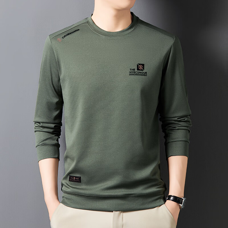 尺度保罗男士圆领长袖卫衣春夏季新款舒适透气套头打底长袖T恤衫宽松大码 CNJ310灰色 M 推荐90-120斤