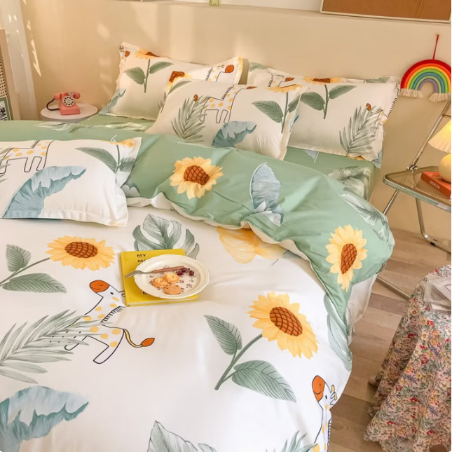 唐纳家纺裸睡级水洗棉四件套亲肤透气床单被套床单款床上用品 水洗棉四件套-阳光小鹿 【柔软舒适 吸湿透气】 1.8m 床单款 （被套200*230cm）