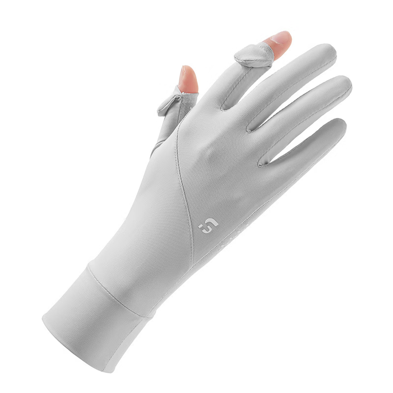 夏季防晒冰丝凉感手套女防触屏防滑户外透气不闷汗骑行手套zh 透气凉感-加长款-浅灰色