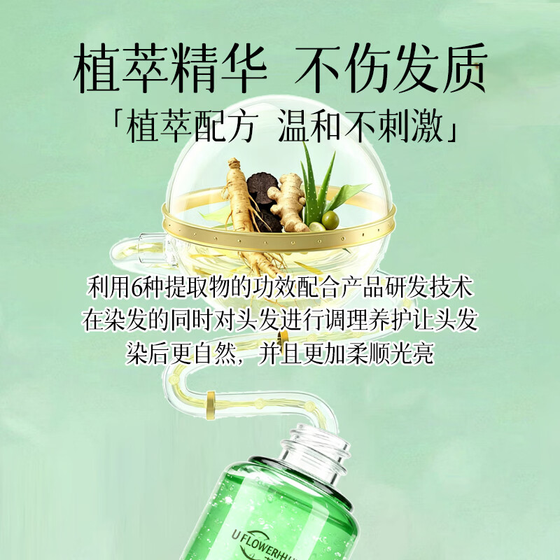 UFLOWERHUR 花乎植物萃取染发膏精油芦荟水晶染发乳匠心传承养发遮盖白发 夏日亮色【奶茶色】2盒装4瓶