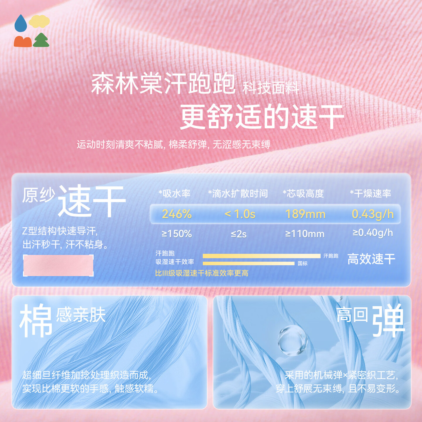 森林棠【汗跑跑系列】26夏「撞色线迹」棉感速干儿童运动短袖T恤 今日逐月 均码 140cm