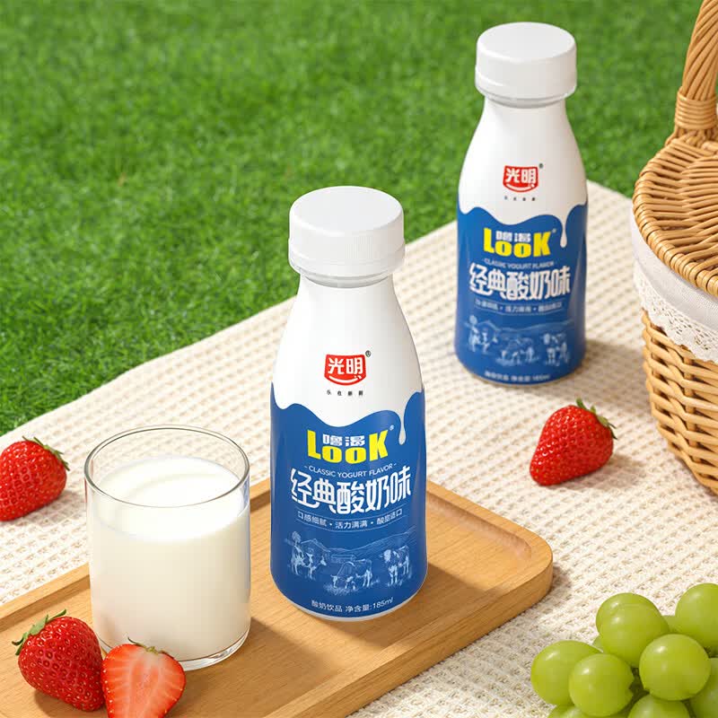 光明噜渴look原味酸奶饮品 常温酸牛奶 生牛乳发酵乳酸菌饮品 佐餐奶 【常温整箱】185ml*12瓶