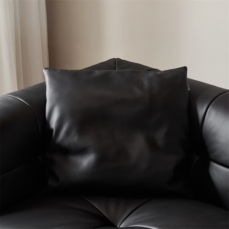 全友家居【U标·棉花糖沙发】意式极家具简真皮沙发客厅家用直排沙发 曜夜黑抱枕 白鹅毛+0压云感棉+紫罗兰海绵+加粗框架