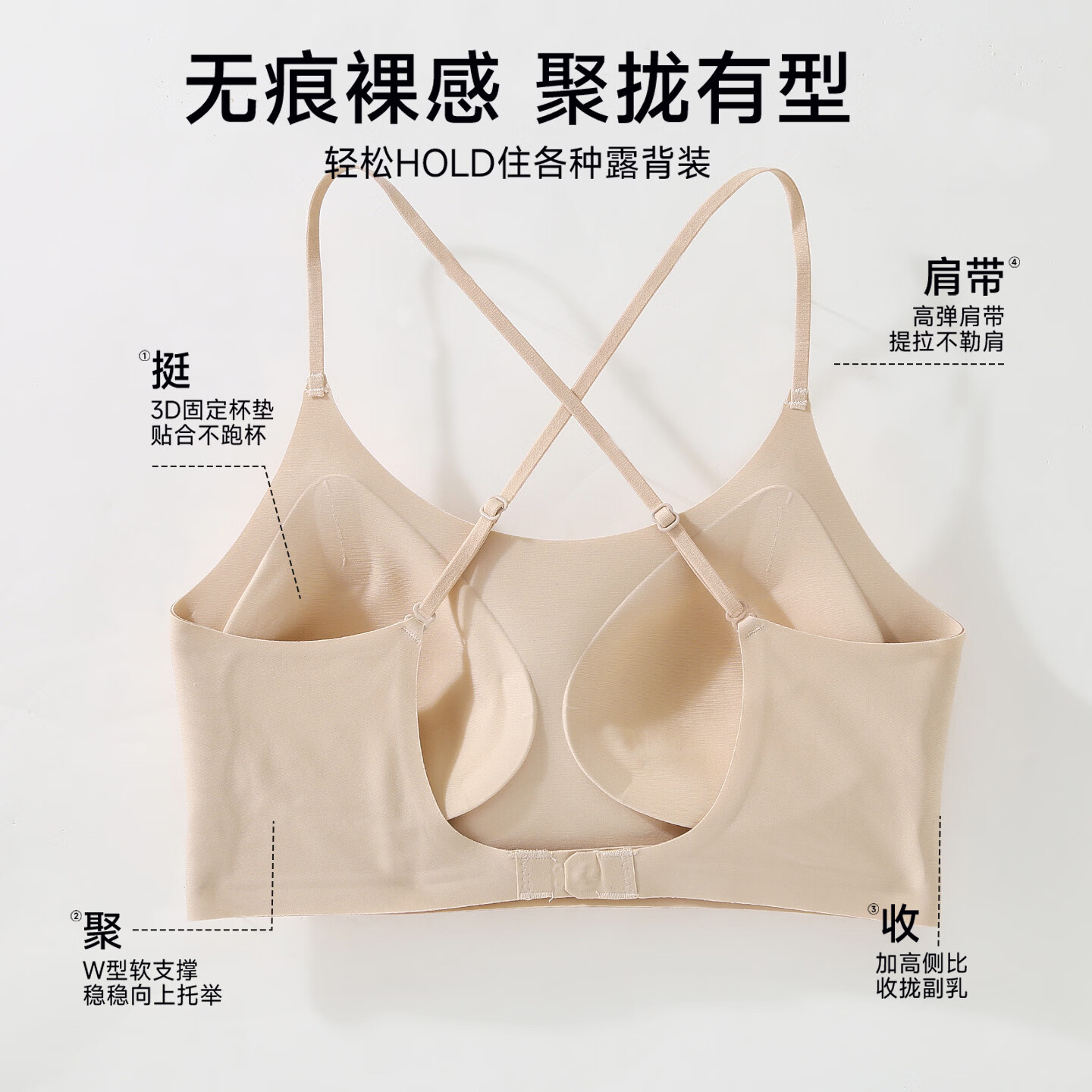 古今（GUJIN）内衣女美背无痕聚拢小胸显大吊带露背文胸罩粉底液隐形细肩带 粉底液肤色 隐形必备 XL 建议120-140斤