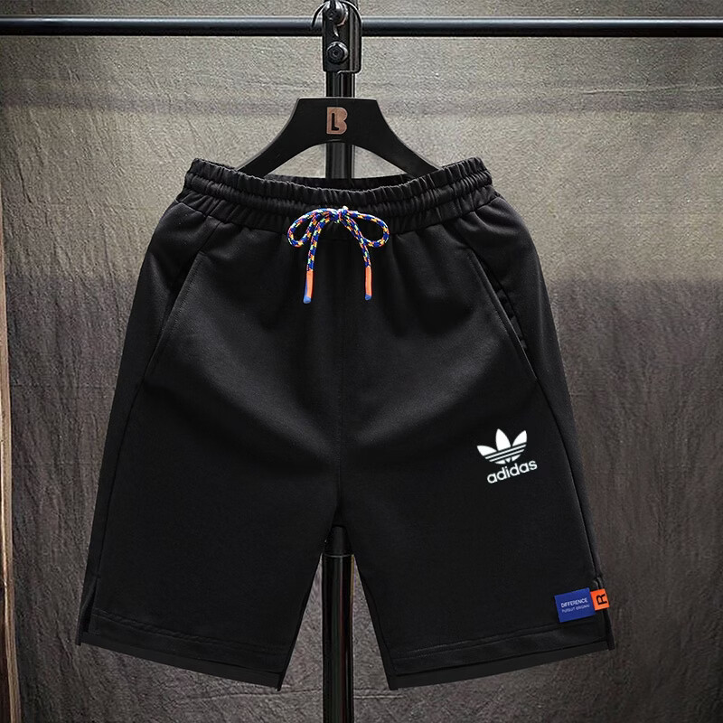 三叶草贝壳头刺绣logo男女同款纯棉运动短裤大码针织宽松五分裤休闲情侣沙滩裤 灰色 5XL 建议体重200-215斤