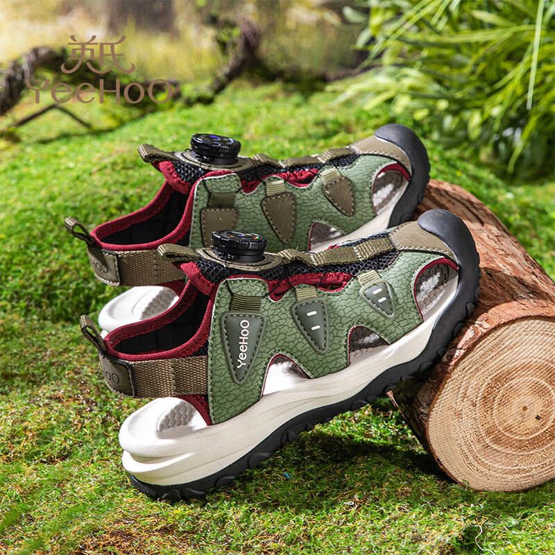 YEEHOO英氏儿童运动凉鞋包头夏款2026新款防滑女童朔溪鞋涉水男童沙滩鞋 绿色 31