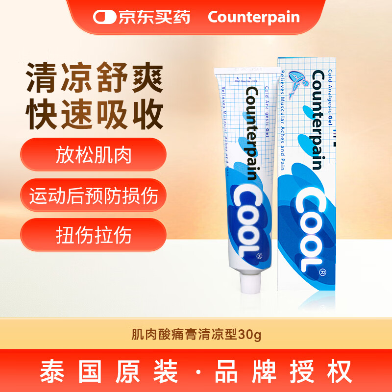 泰国大正counterpain肯得肌肉酸痛膏清凉型30g 缓解疼痛药膏拉伤扭伤挫伤擦伤瘀伤按摩膏 官方授权