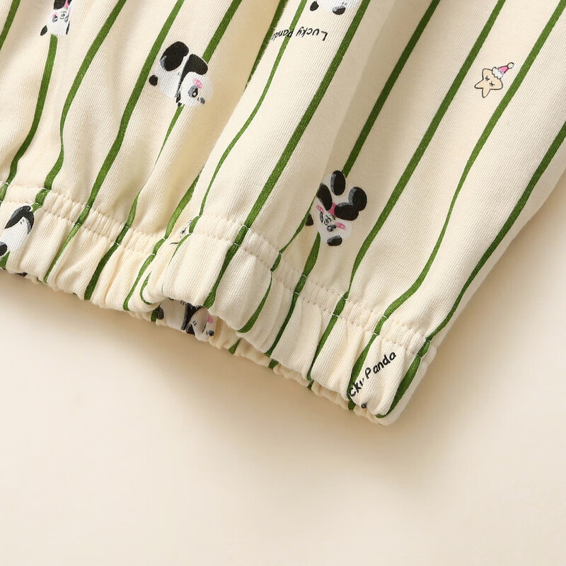 芬腾睡衣女士纯棉夏季薄款短袖七分裤休闲夏天清新熊猫家居服套装 FX26921291芥末绿 L 建议110-125斤