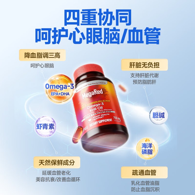 脉拓MegaRed南极磷虾油omega-3成人降血脂深海鱼油软化血管呵护心脑血管 750mg【降脂/清血管/抗炎/助眠】 80粒*2瓶