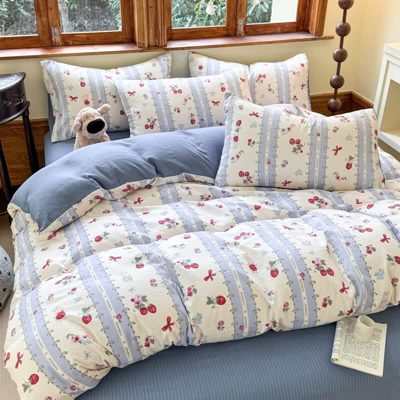 多兰诗（Duolanshi）A类小清新有氧提花四件套亲肤透气宿舍单双人春夏四件套 蓝颜 1.8米 床单款 被套200*230 四件套