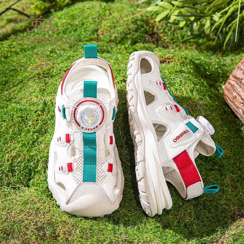 YEEHOO英氏儿童运动凉鞋包头夏款2026新款防滑女童朔溪鞋涉水男童沙滩鞋 绿色 31