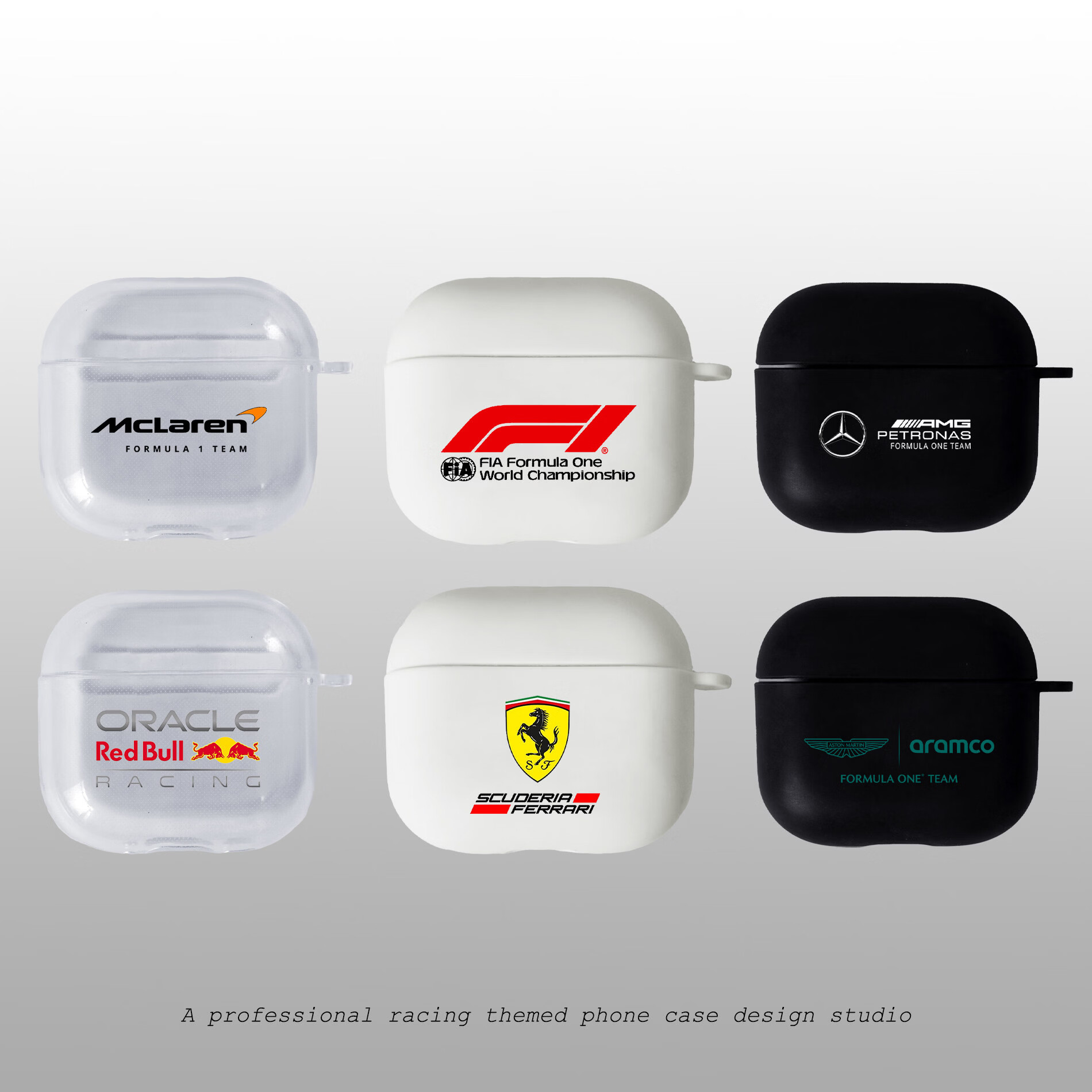 F1赛事车队周边法拉利AMG红牛迈凯伦赛车LOGO车迷必备耳机软壳保护套airpods一代二代三代PRO透明 红牛 白色 苹果AirpodsPro2(第二代)