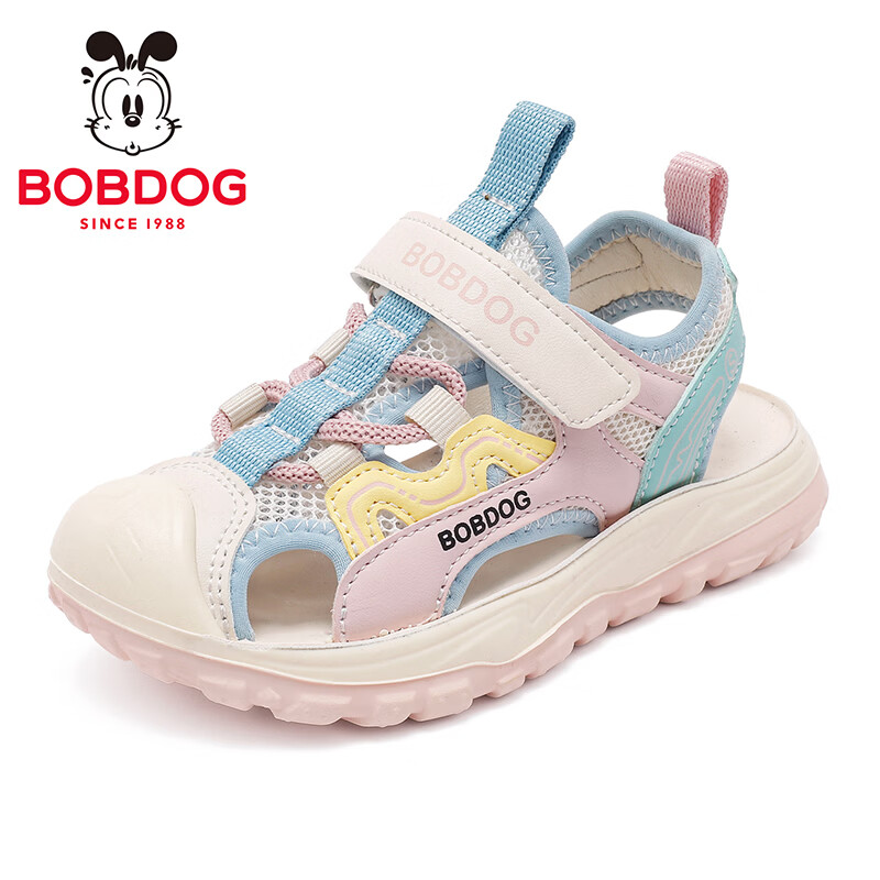 巴布豆（BOBDOG）童鞋女童包头运动凉鞋2026新款夏季女孩鞋子儿童沙滩鞋 米/浅月 29 适合脚长18.4CM
