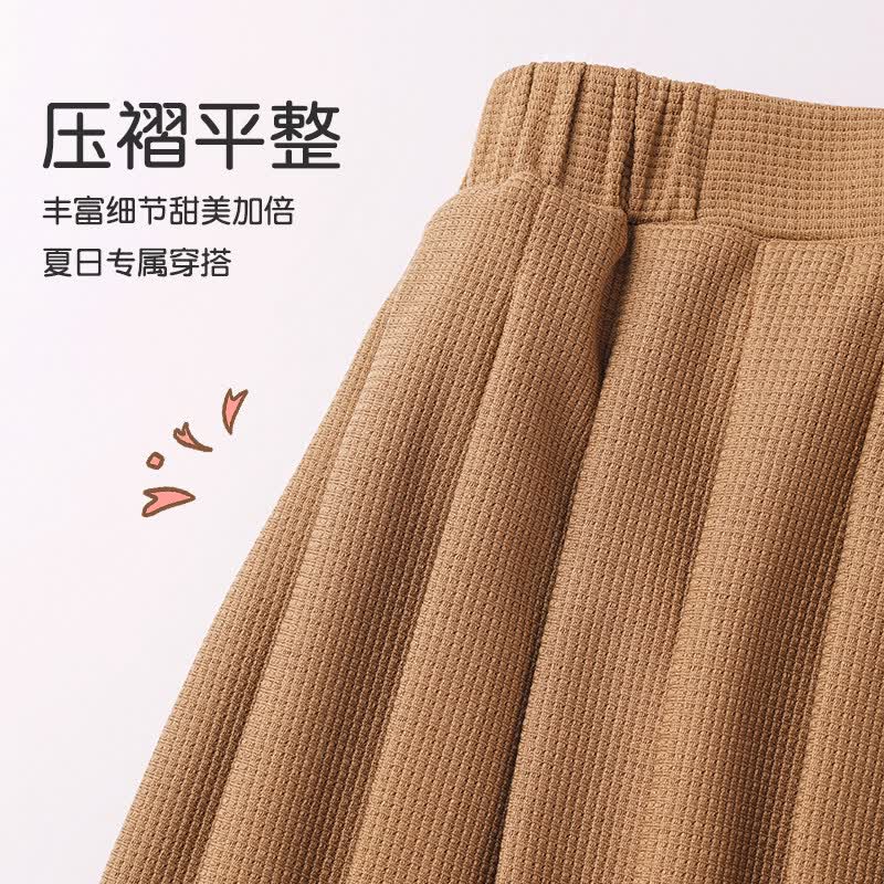 小马宝莉女童百褶裙2026夏季新款儿童洋气裙子大童短裙女孩半身裙 米杏 150