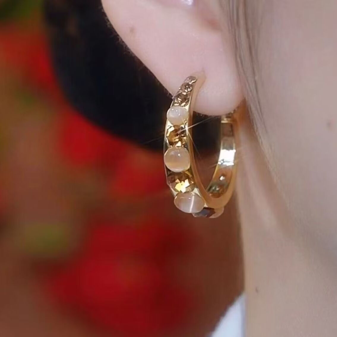 2026年新款耳环超闪咖色锆石耳圈轻奢高级感百搭耳环秋冬网红新款 镶钻猫眼石耳环一对【送精美礼盒】