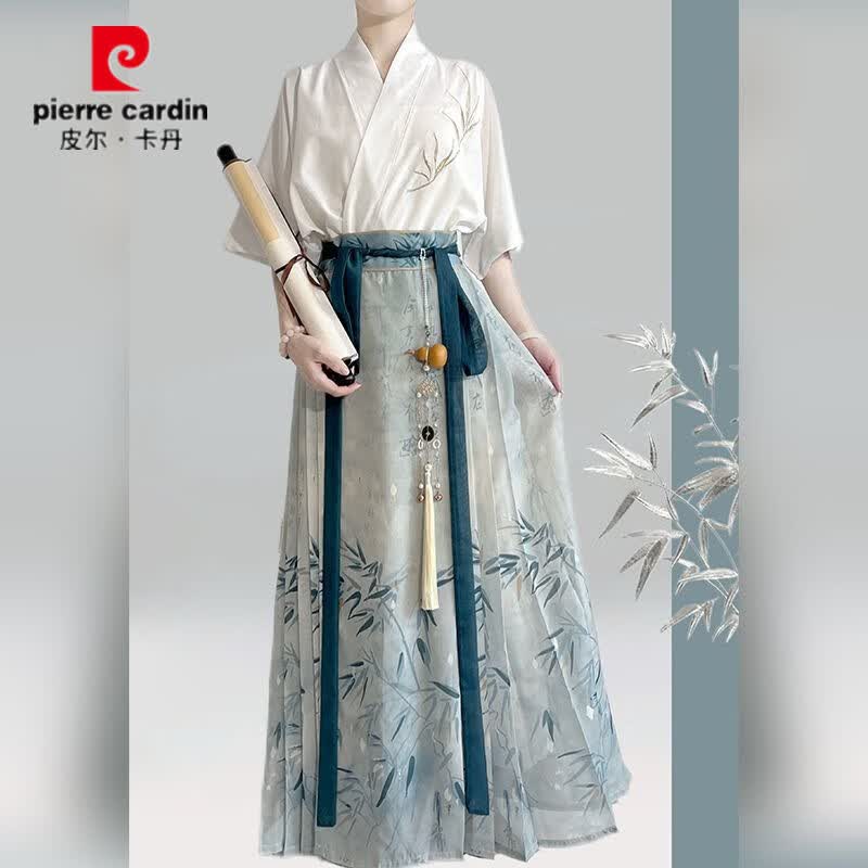 皮尔卡丹(pierre cardin)汉服女明制刺绣新中式国风马面裙日常2026夏季薄款一整套复古风 刺绣短袖+马面裙+衬裙 M