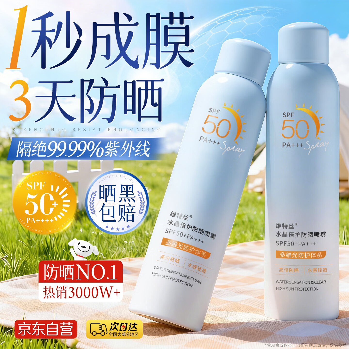 维特丝防晒喷雾霜男女士高倍防水防汗持久防紫外线可上飞机户外SPF50+