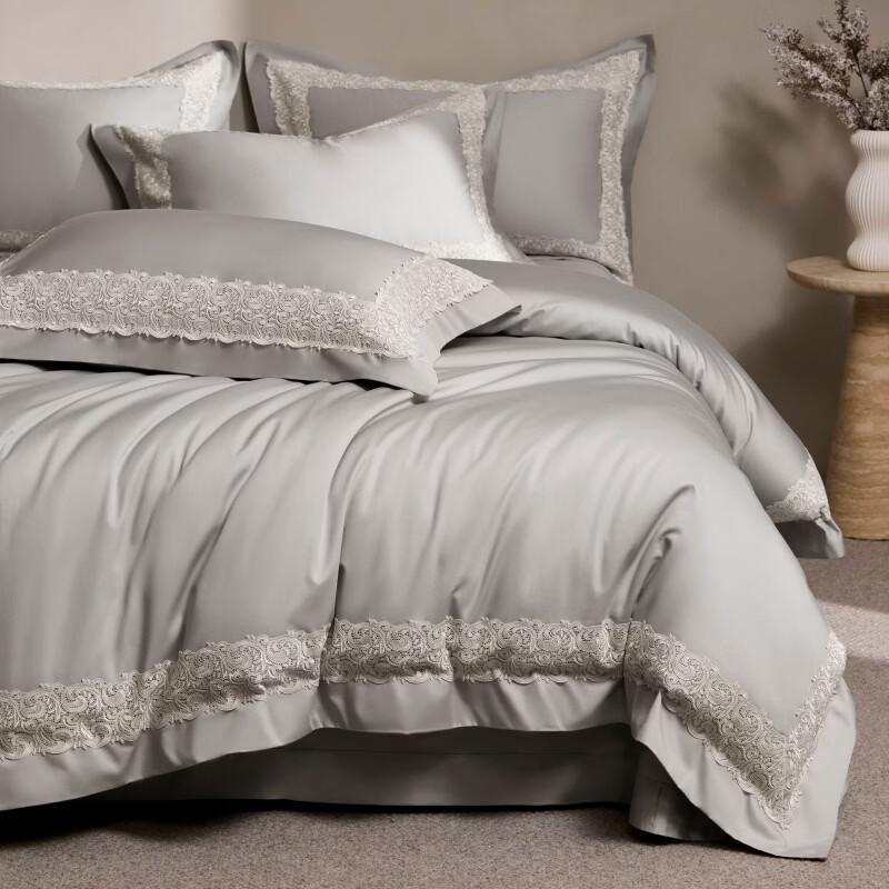 ROLAND LIVE轻奢酒店风埃及长绒棉四件套纯棉裸睡柔软床单被套床上用品 TGH 长绒棉四件套-浪漫巴厘岛淡雅灰 1.5米床 床单款 【被套200*230cm】