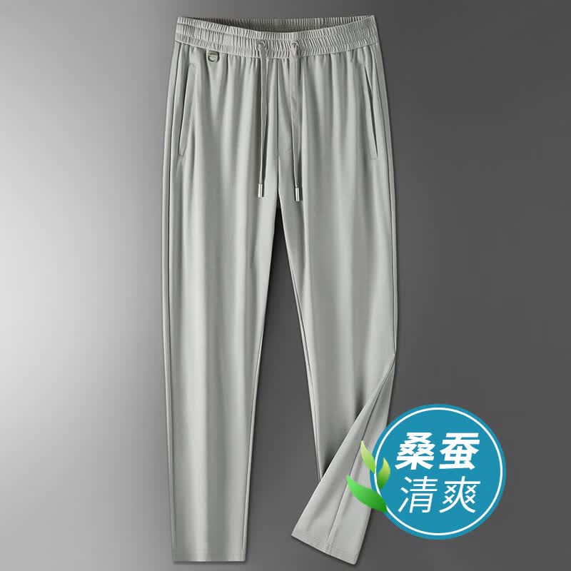 POLO CLUB ORIGINAL高端保罗高端桑蚕丝男士休闲裤夏季薄款白色运动裤男宽松夏天坠感 白色 【松紧腰】 均码 M105-119斤