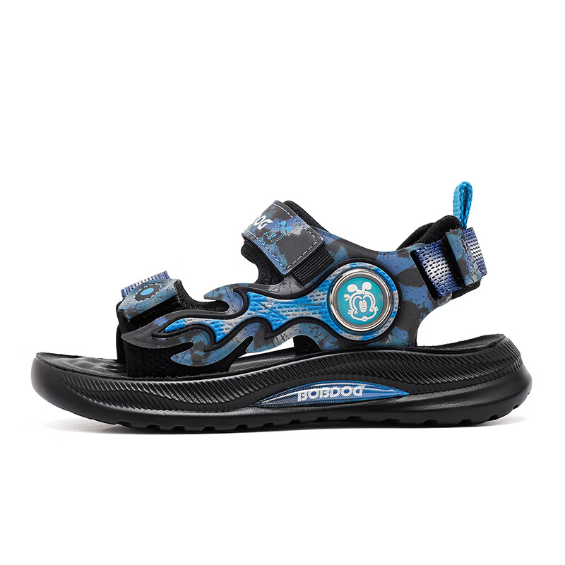 巴布豆（BOBDOG）童鞋男童夏季运动凉鞋中大童校园鞋子2026新款百搭露趾沙滩鞋 黑/星空蓝 26 适合脚长17.5cm