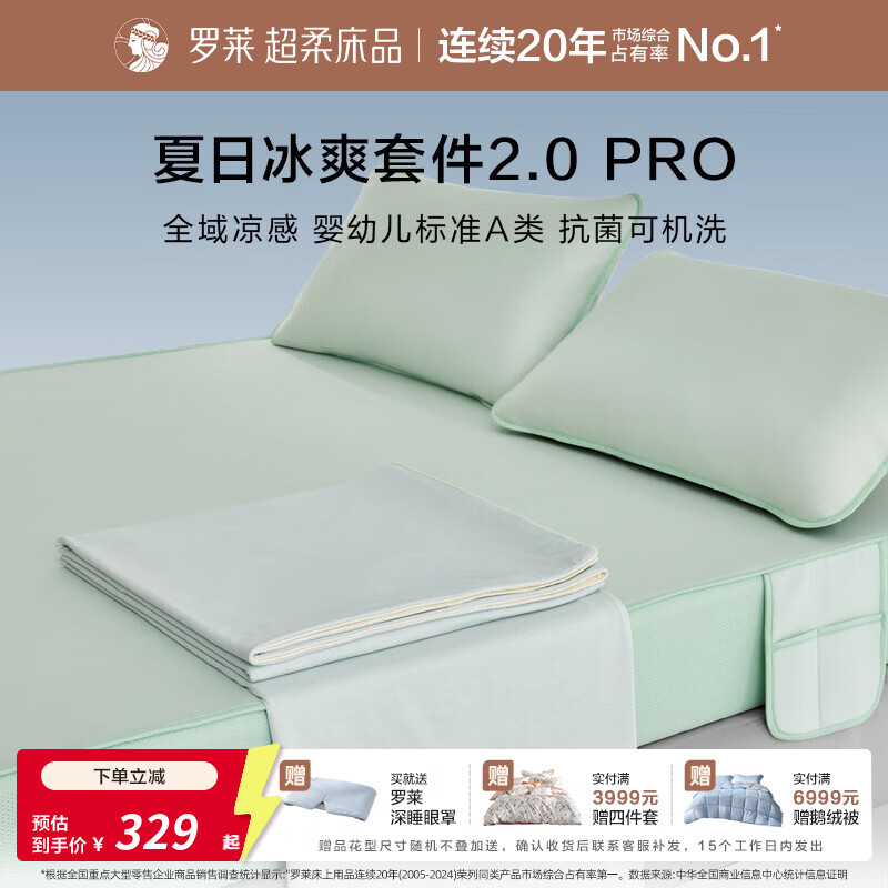 罗莱家纺婴幼儿A类抗菌凉感可机洗冰皮凉席床笠款 夏日冰爽2.0Pro-绿色 1.8米床（冰皮席*1+冰皮毯*1+冰皮枕套*2）