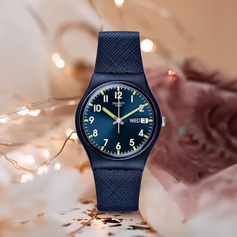 斯沃琪（Swatch）瑞士手表  双日历生日礼物石英男女腕表 【赠文具套装】绅士蓝2.0 SO28N702 34mm