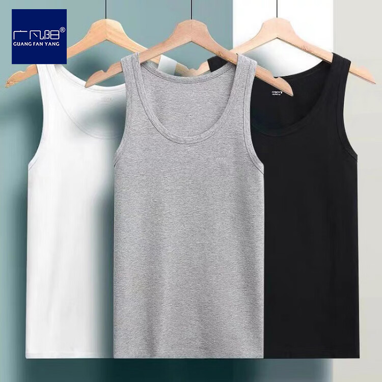 广凡阳纯棉短袖男士背心2026夏季新款打底无袖t恤全棉运动健身坎肩汗衫 白色 L 建议90-12斤