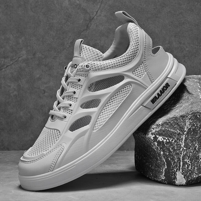 【夏季爆款】夏季男鞋透气镂空洞洞鞋子男潮流百搭小白鞋网鞋yyd 灰色 41