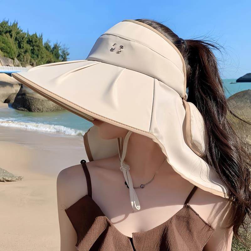 DFBK防晒帽女大檐遮脸披肩夏季太阳骑行户外空顶遮阳登山帽子 黑色 布款加大帽檐-加长披肩40℃晒不黑防皮肤光老化 均码