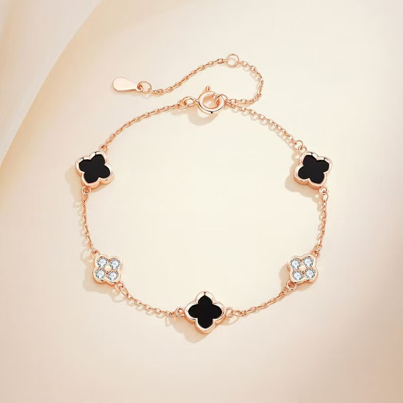 蓝鲸喜S925银五花手链女生轻奢风感玛瑙贝母手环节日礼物 白贝母 925银