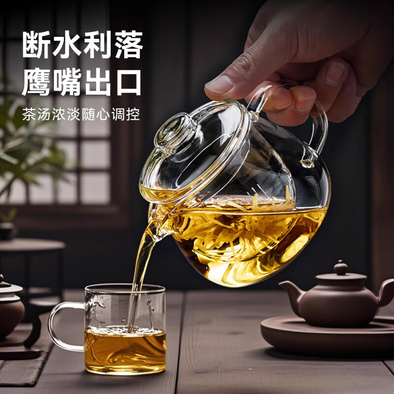 膳魔方日本进口品质高硼硅玻璃泡茶壶2026新款家用单壶茶水分离小花茶壶 企鹅泡茶壶+4个迷雅杯+储水茶盘 650ml