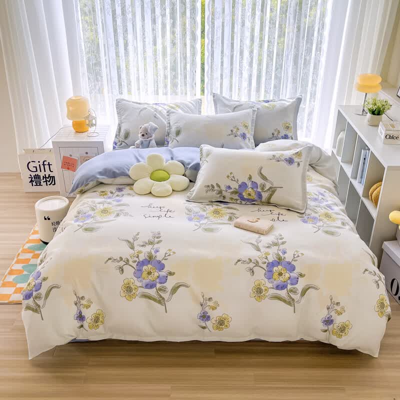 羽匠春季少女小清新印花四件套学生宿舍套件家用床单柔软四件套 手绘春天 床单款 床四件套(被套200*230cm)