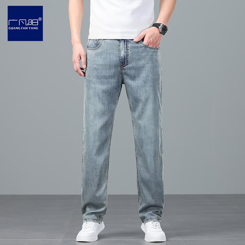 广凡阳天丝牛仔裤男春夏季薄款2026新款舒适宽松直筒高端潮牌休闲裤子男 复古蓝 【天丝薄款】 40 (3尺1) 【建议210-230斤】