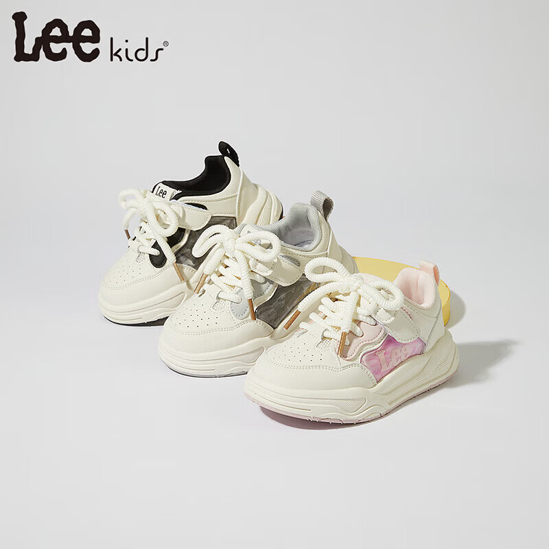 Lee童鞋春季新款儿童板鞋百搭小白鞋男童魔术贴休闲鞋女童 白黑 36 【建议脚长217-222mm】