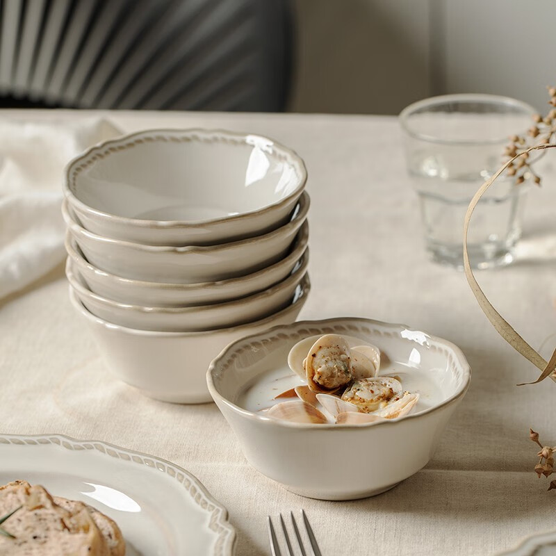 肆月法式复古盘子陶瓷牛排盘西餐盘创意餐盘家用吐骨盘鱼盘 小碗 6个 4.7英寸