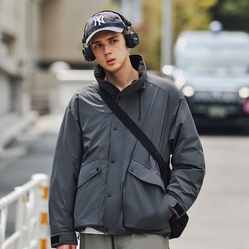 WHITE TRACE90鹅绒轻薄派克羽绒服 立领/连帽切换 防泼水冬季男外套 蓝灰 S