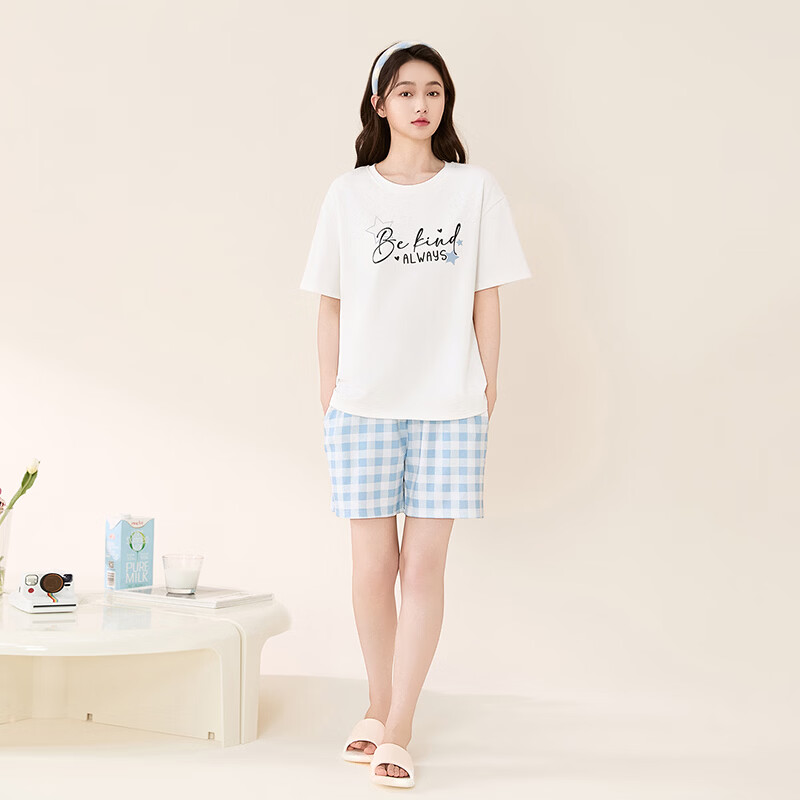 芬腾可安（FENTENGCARE）睡衣女士纯棉2026年夏季可外穿运动少女家居服套装 米白 XL