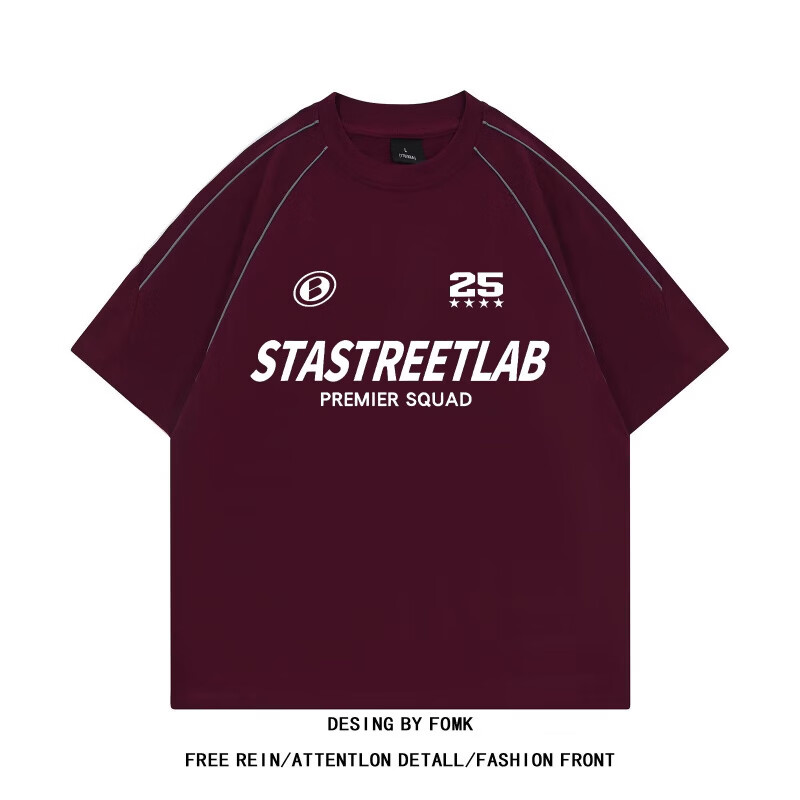 男潮牌短袖T恤2026新款宽松印花上衣 酒红色 2XL 【推荐150-165斤】